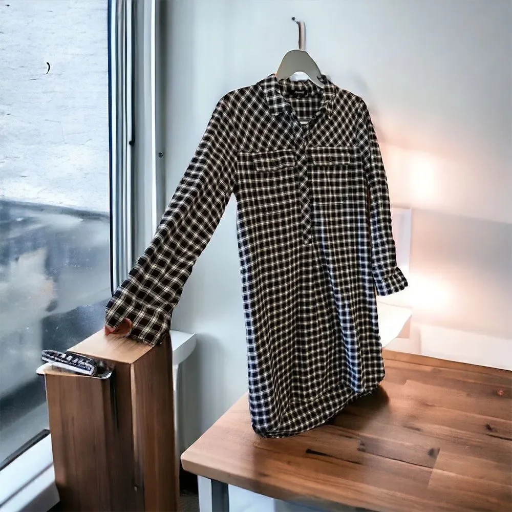 Madewell Black & White Glendale Plaid Flannel Daywalk Shirt Dress Size S
